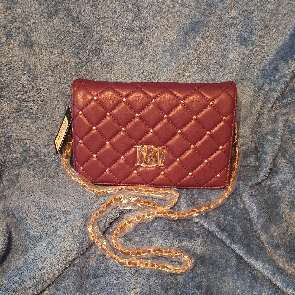 Badgley Mischka Quilted Maroon Crossbody Bag